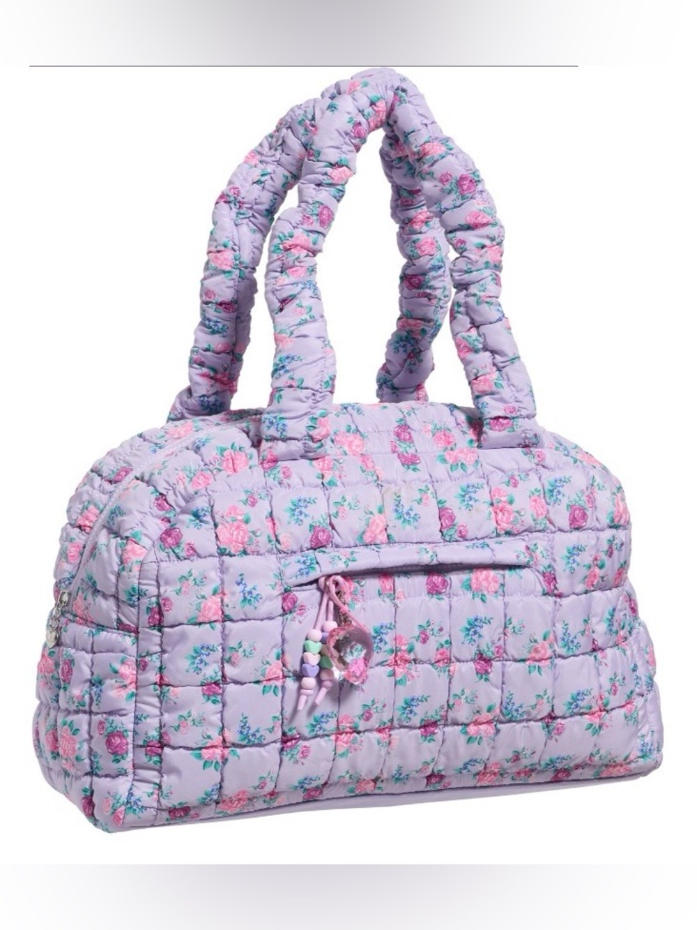 OMG ACCESSORIES Floral Print Scrunch Duffel Bag with Charm Medium Orchid